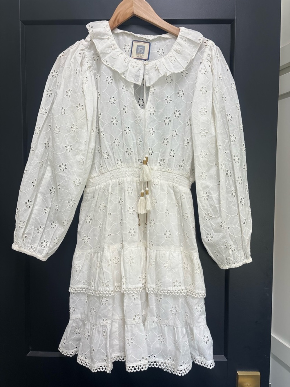 Alicia Bell Eyelet Dress medium White Boho Cottagecore Mini Ruffle Tiered - Picture 2 of 11
